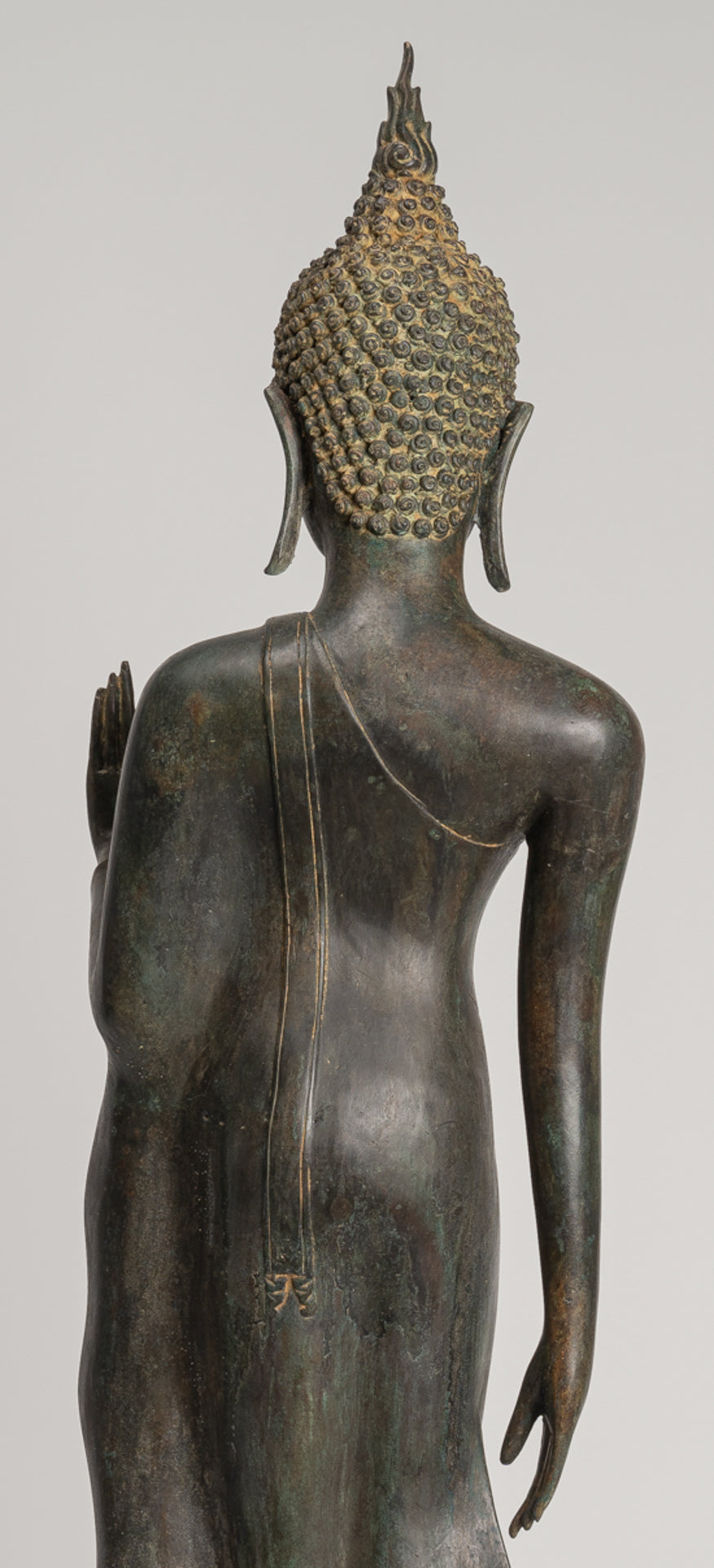 Antique Thai Style Sukhothai Bronze Protection Walking Buddha Statue - 116cm/46"