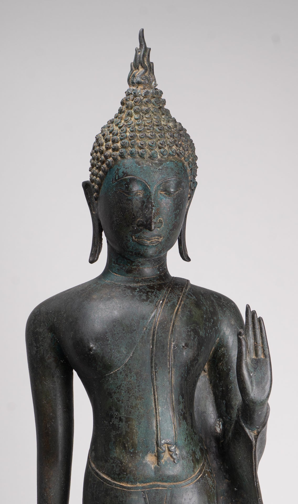 Antique Thai Style Sukhothai Bronze Protection Walking Buddha Statue - 117cm/47"