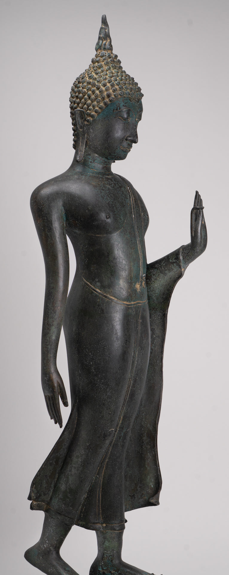 Antique Thai Style Sukhothai Bronze Protection Walking Buddha Statue - 117cm/47"