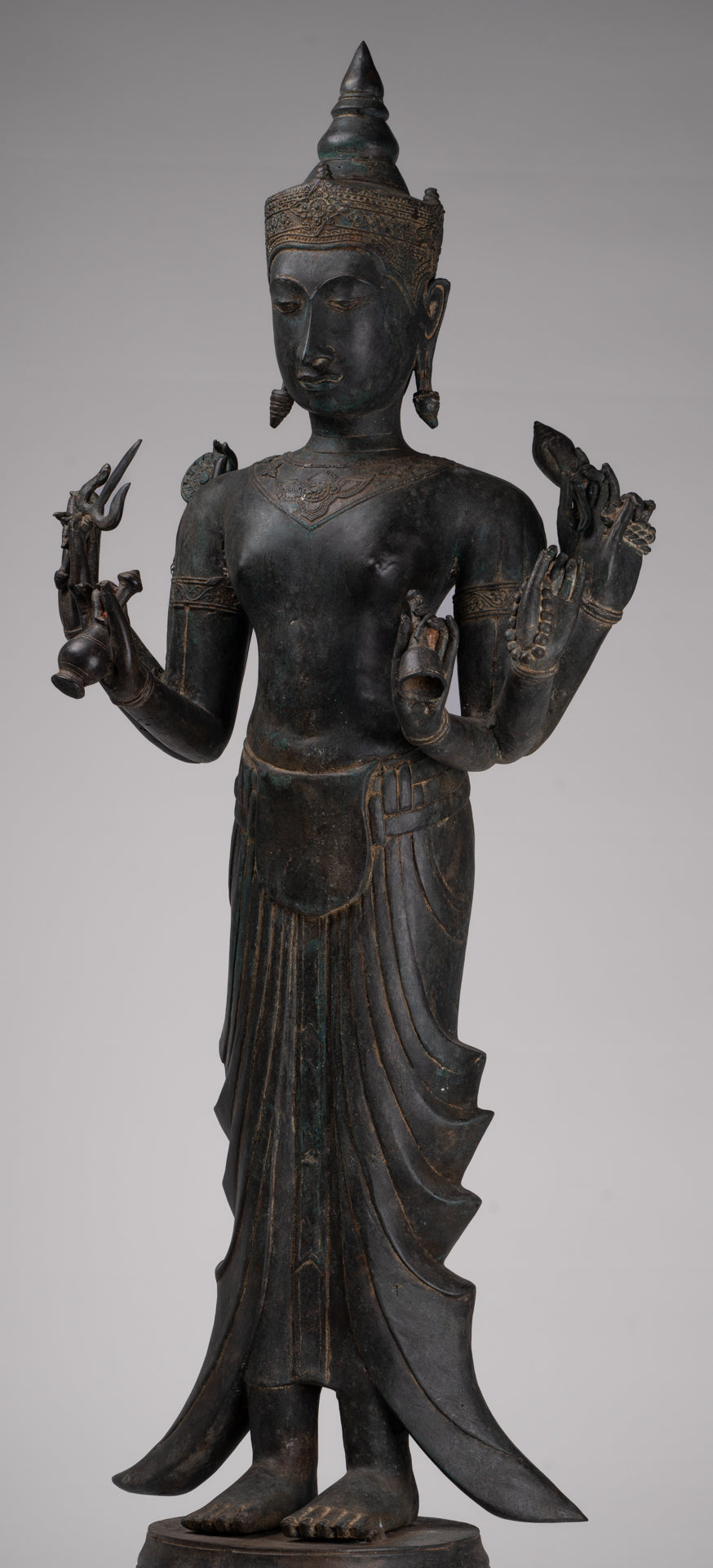 Vishnu Statue - Antique Thai Style Standing Bronze Vishnu Statue - 112cm/45"