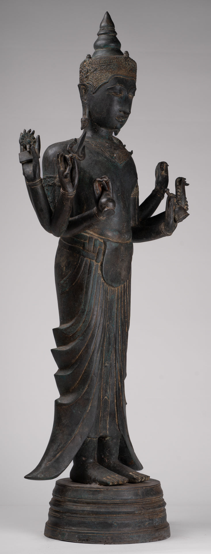 Vishnu Statue - Antique Thai Style Standing Bronze Vishnu Statue - 112cm/45"