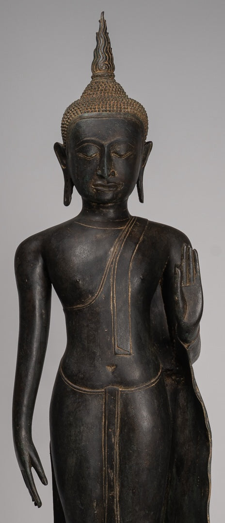 Antique stile tailandese Chiang Rugger Bronze Protection Statue Buddha - 150 cm/60 "