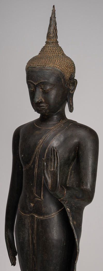 Antique stile tailandese Chiang Rugger Bronze Protection Statue Buddha - 150 cm/60 "