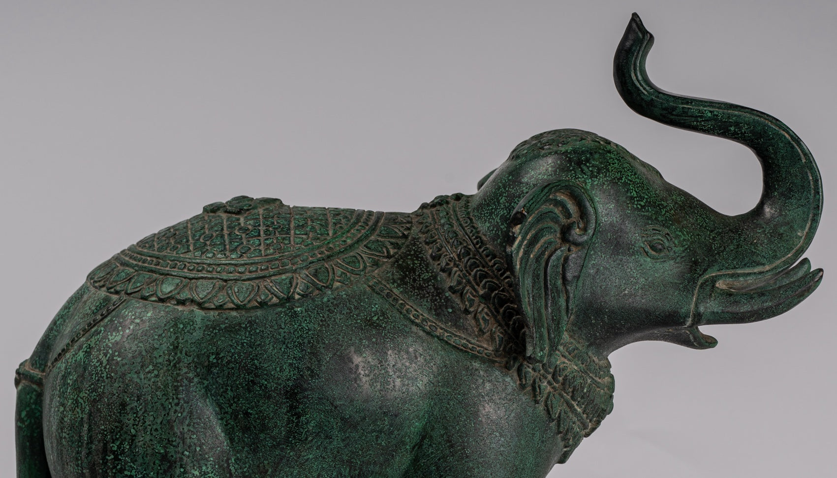 Antique Khmer Style Bronze Standing Trumpeting Elephant Statue - 38cm/15" Tall