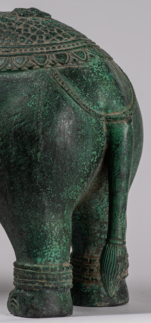 Antique Khmer Style Bronze Standing Trumpeting Elephant Statue - 38cm/15" Tall