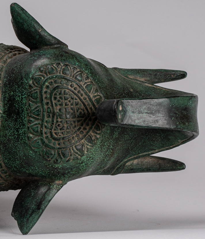 Antique Khmer Style Bronze Standing Trumpeting Elephant Statue - 38cm/15" Tall