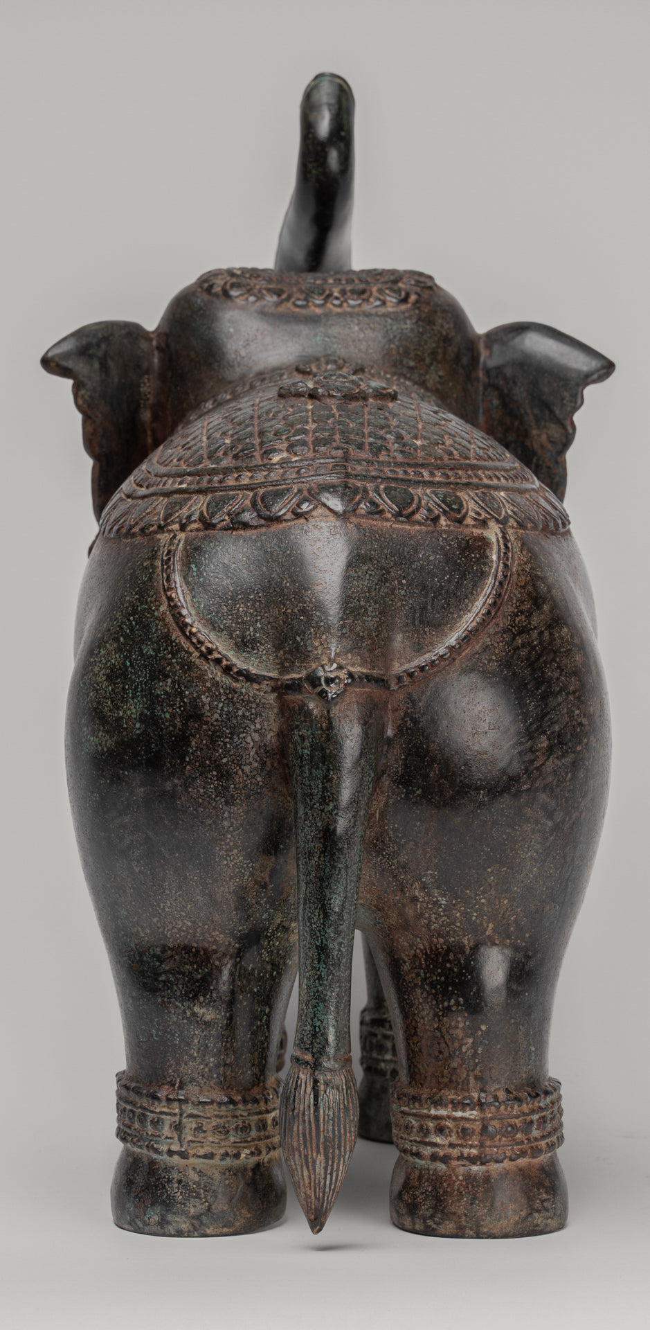 Elephant - Antique Khmer Style Bronze Standing Trumpeting Elephant Statue - 38cm/15" Tall