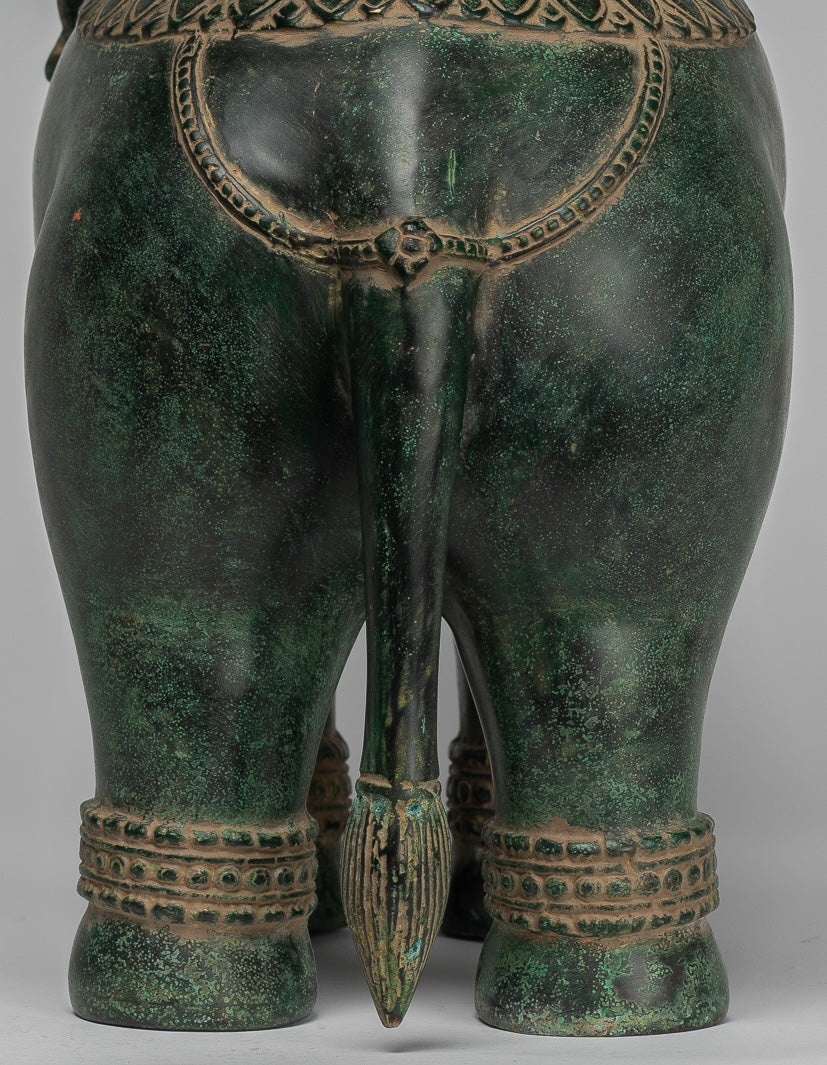 Antique Khmer Style Bronze Standing Trumpeting Elephant Statue - 38cm/15" Tall