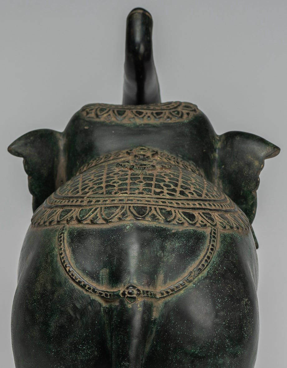 Antique Khmer Style Bronze Standing Trumpeting Elephant Statue - 38cm/15" Tall