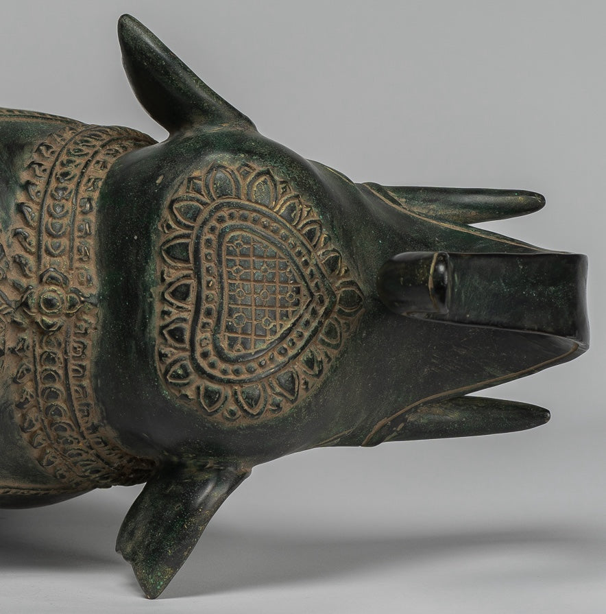 Antique Khmer Style Bronze Standing Trumpeting Elephant Statue - 38cm/15" Tall