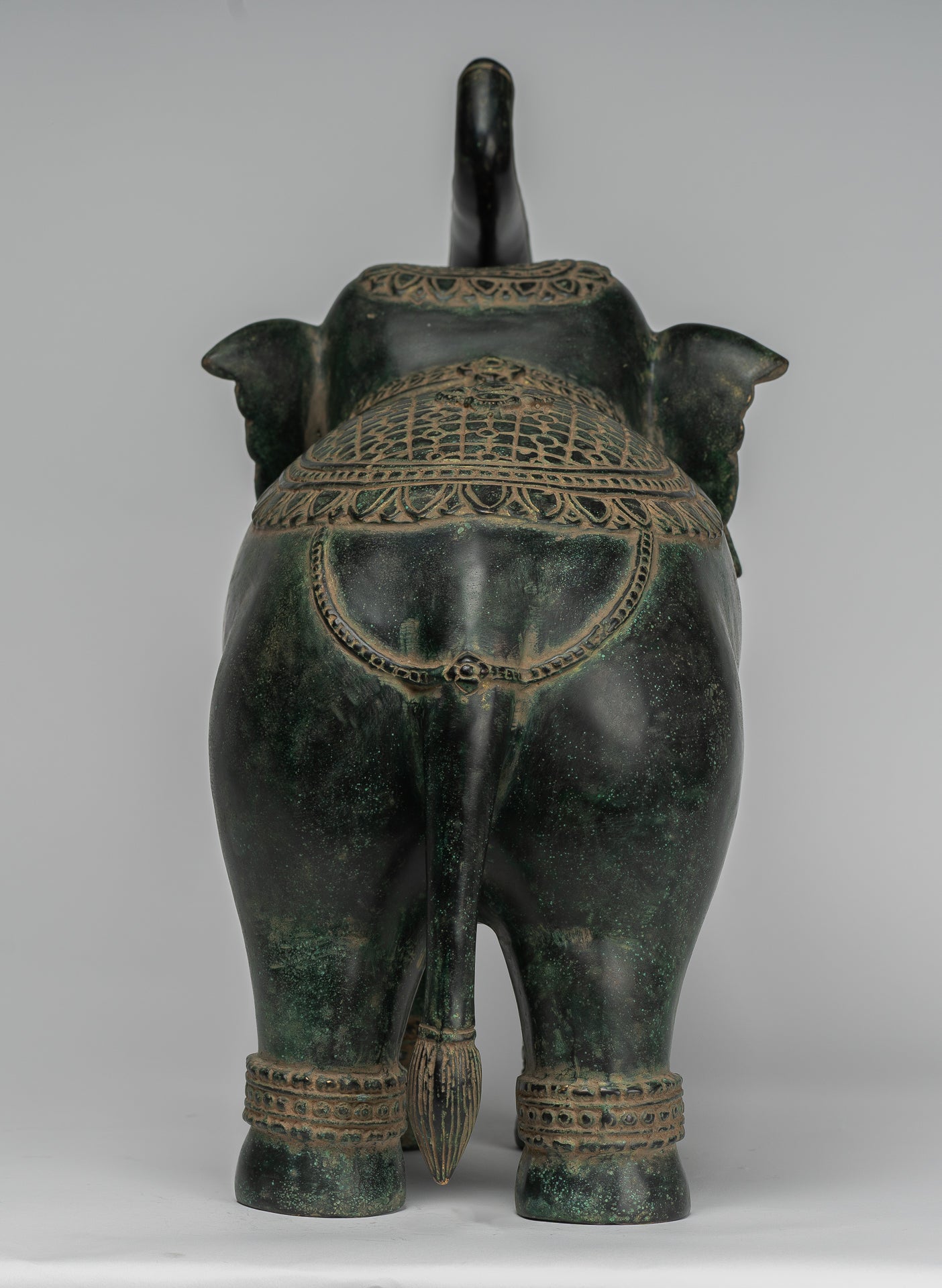 Antique Khmer Style Bronze Standing Trumpeting Elephant Statue - 38cm/15" Tall