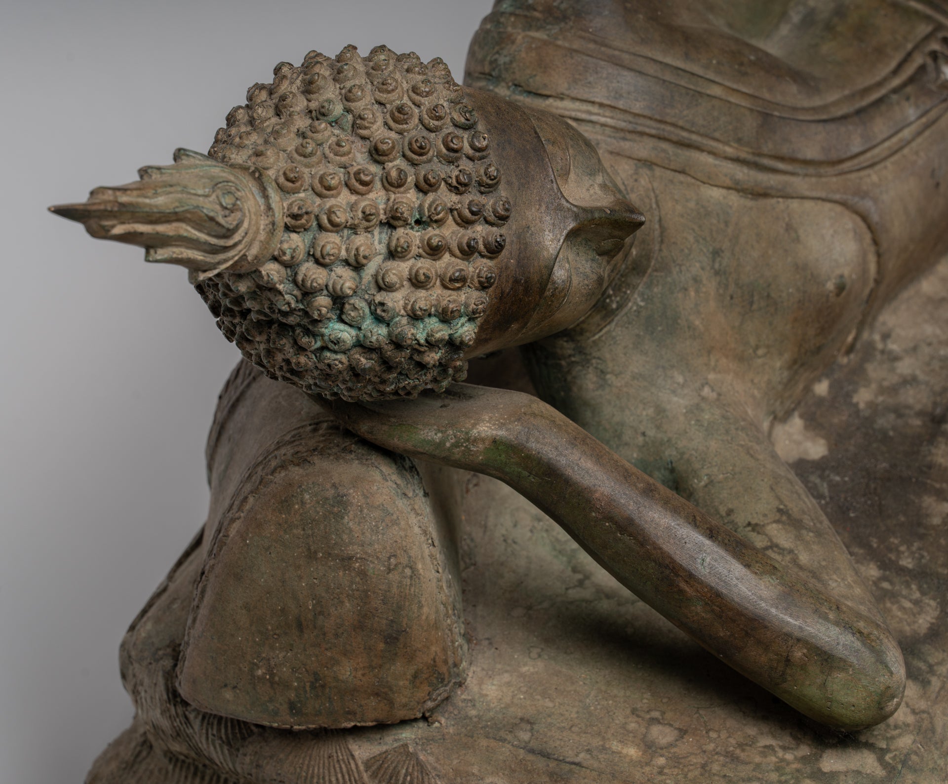 Buddha Statue - Antique Thai Style Bronze Sukhothai Reclining Nirvana Buddha Statue - 97cm/39"