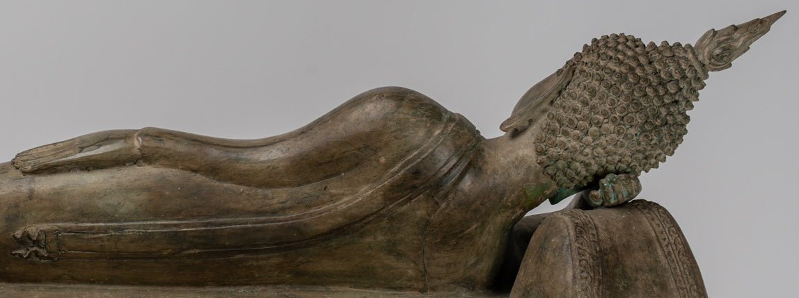 Buddha Statue - Antique Thai Style Bronze Sukhothai Reclining Nirvana Buddha Statue - 97cm/39"