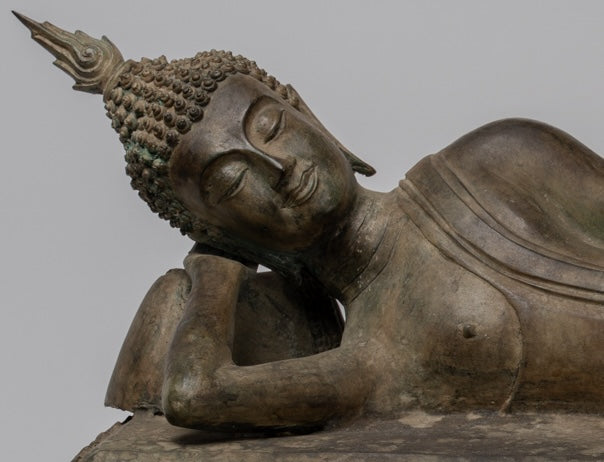 Buddha Statue - Antique Thai Style Bronze Sukhothai Reclining Nirvana Buddha Statue - 97cm/39"