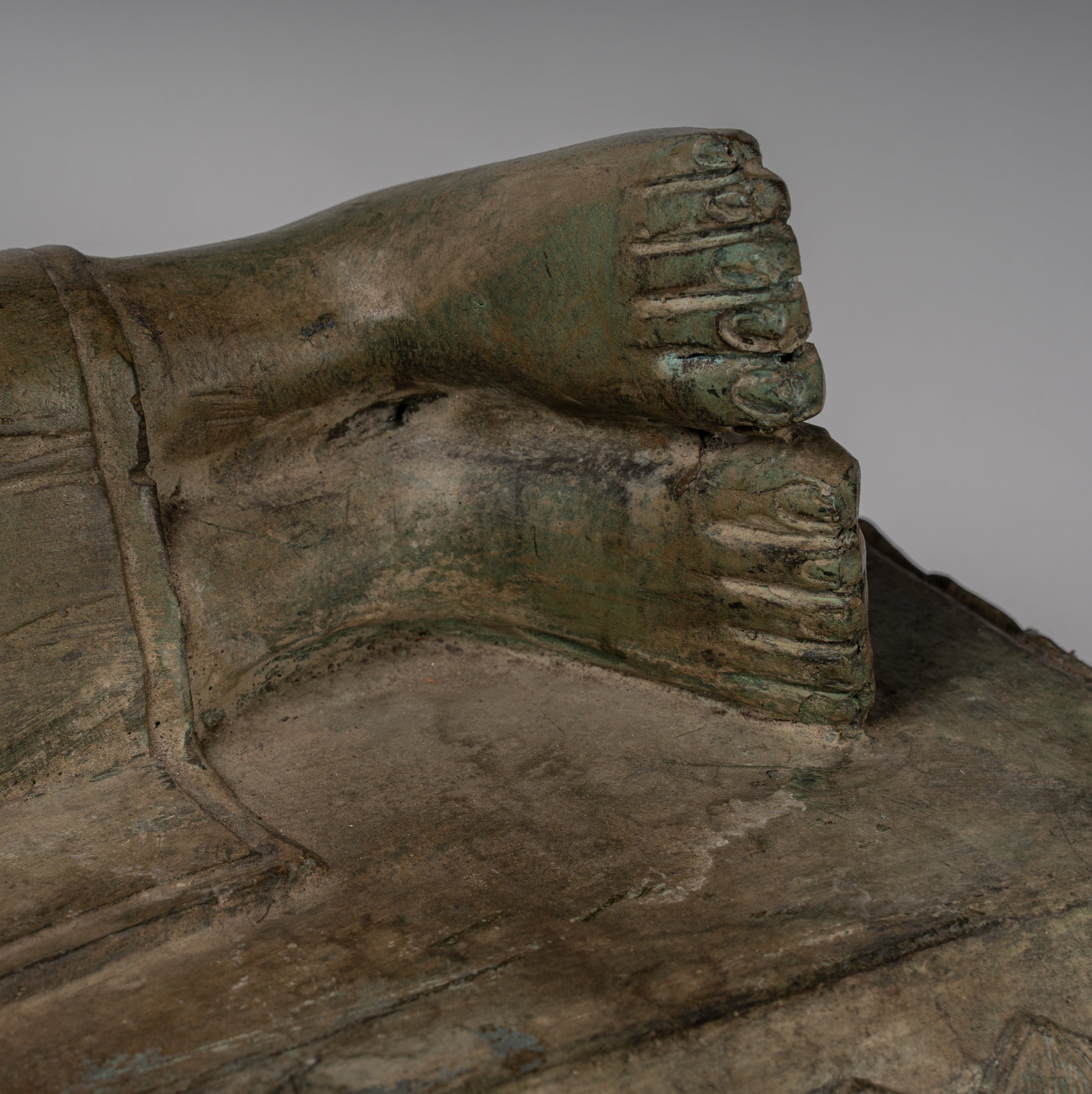 Buddha Statue - Antique Thai Style Bronze Sukhothai Reclining Nirvana Buddha Statue - 97cm/39"