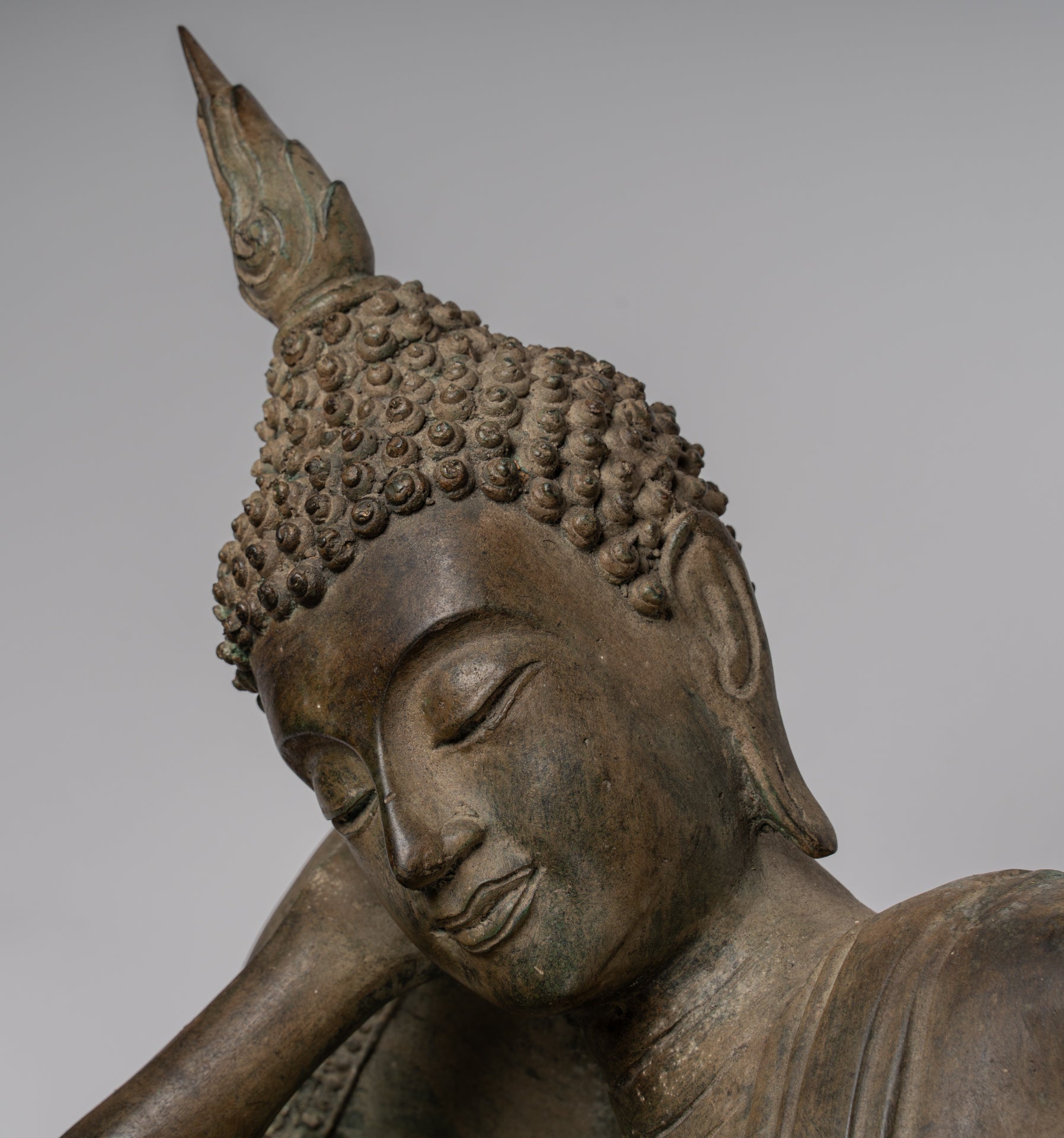Buddha Statue - Antique Thai Style Bronze Sukhothai Reclining Nirvana Buddha Statue - 97cm/39"