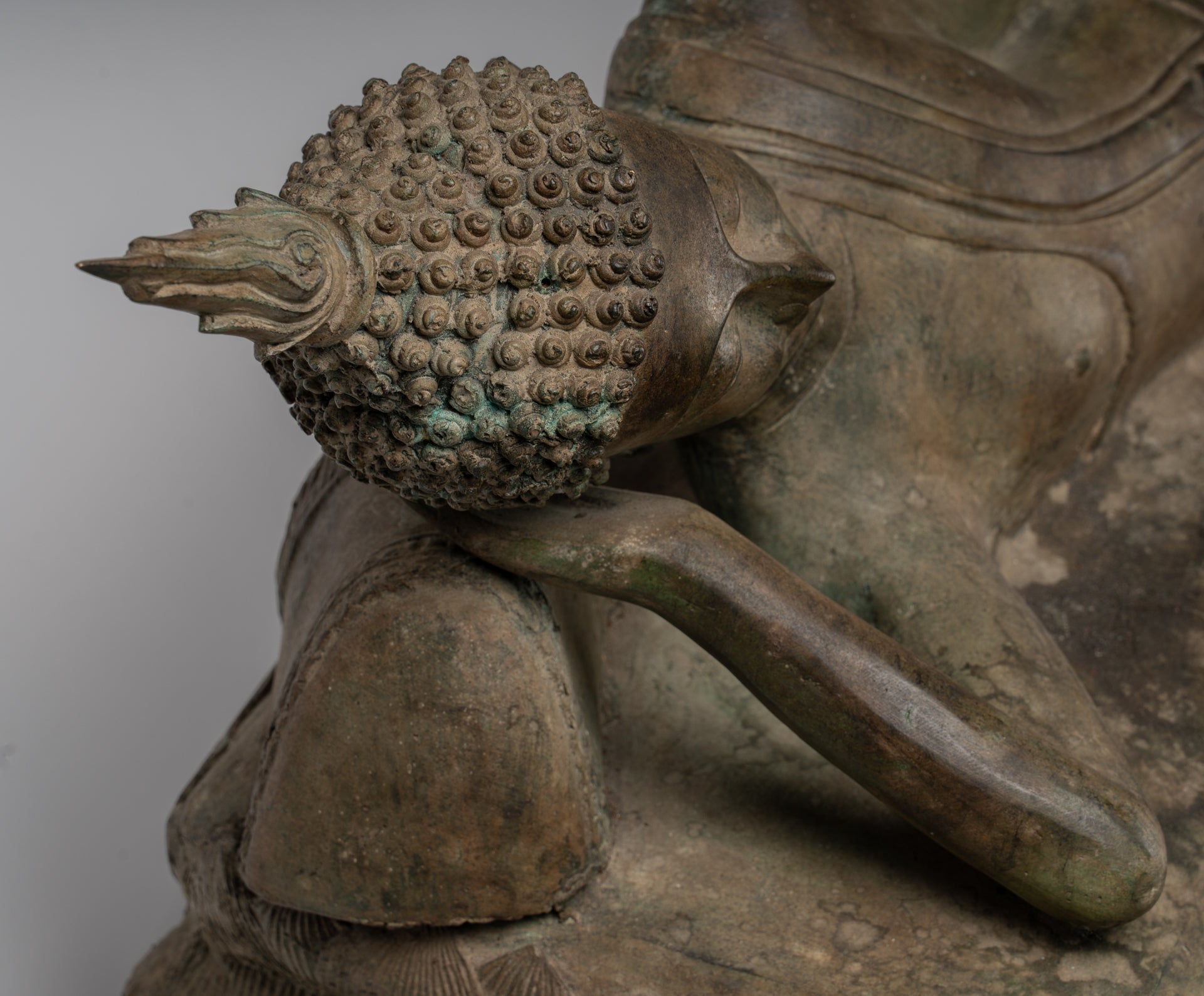 Buddha Statue - Antique Thai Style Bronze Sukhothai Reclining Nirvana Buddha Statue - 97cm/39"