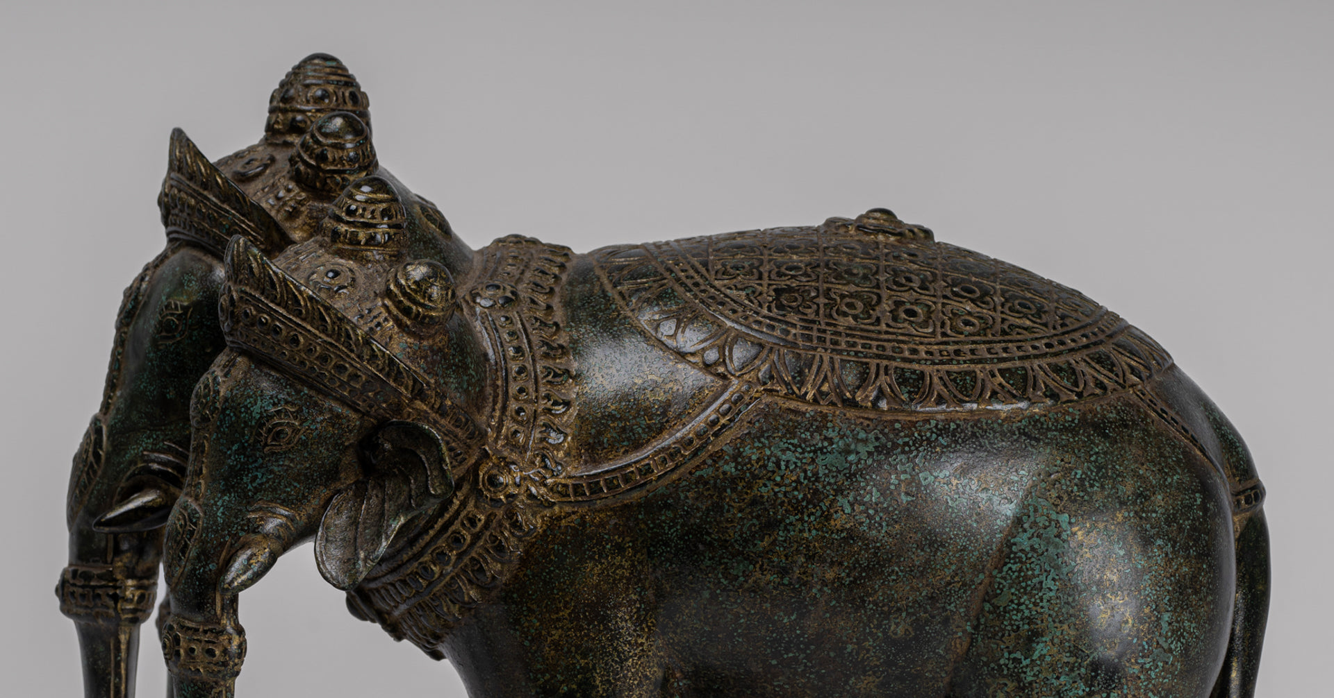 Antique Khmer Style Bronze Erawan Airavata or Elephant Statue - 32cm/13" Tall