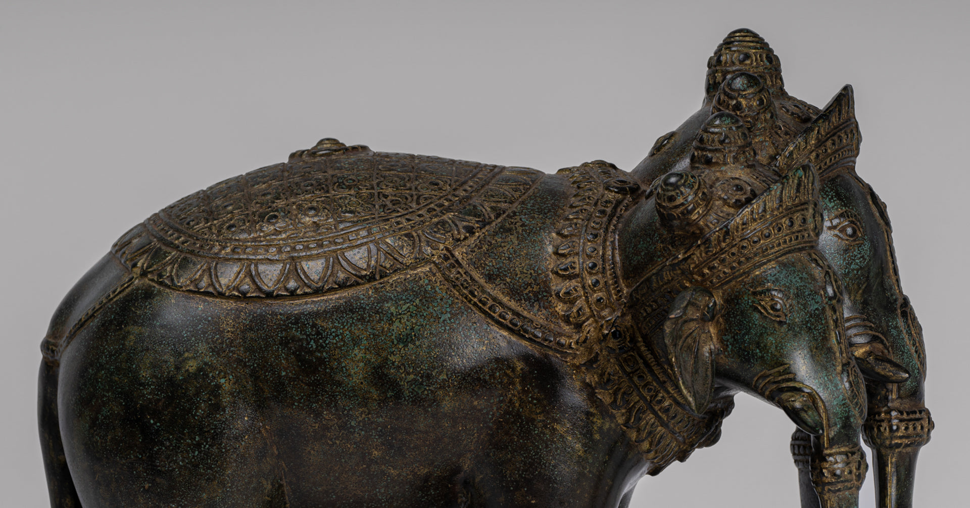 Antique Khmer Style Bronze Erawan Airavata or Elephant Statue - 32cm/13" Tall