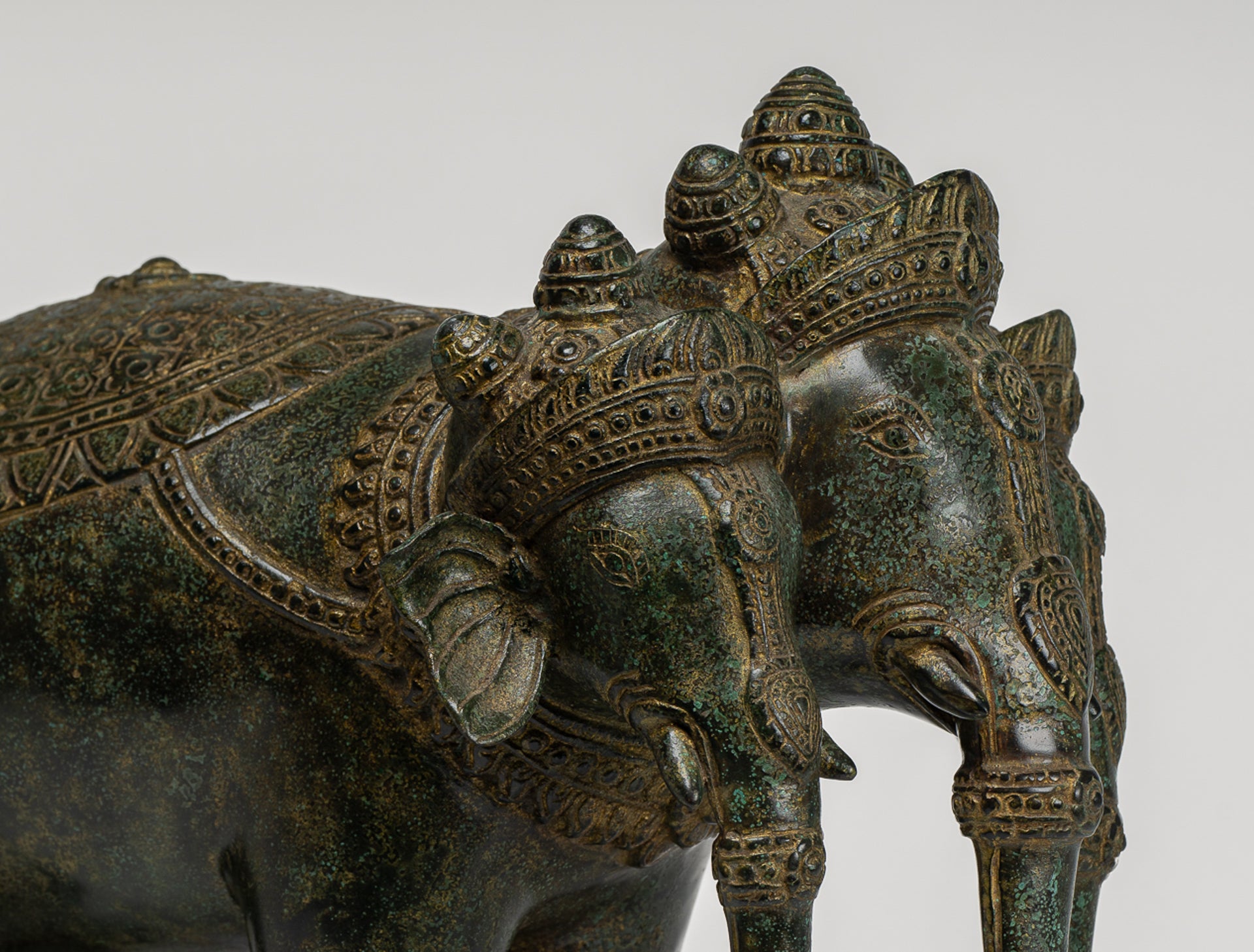 Antique Khmer Style Bronze Erawan Airavata or Elephant Statue - 31cm/12" Tall