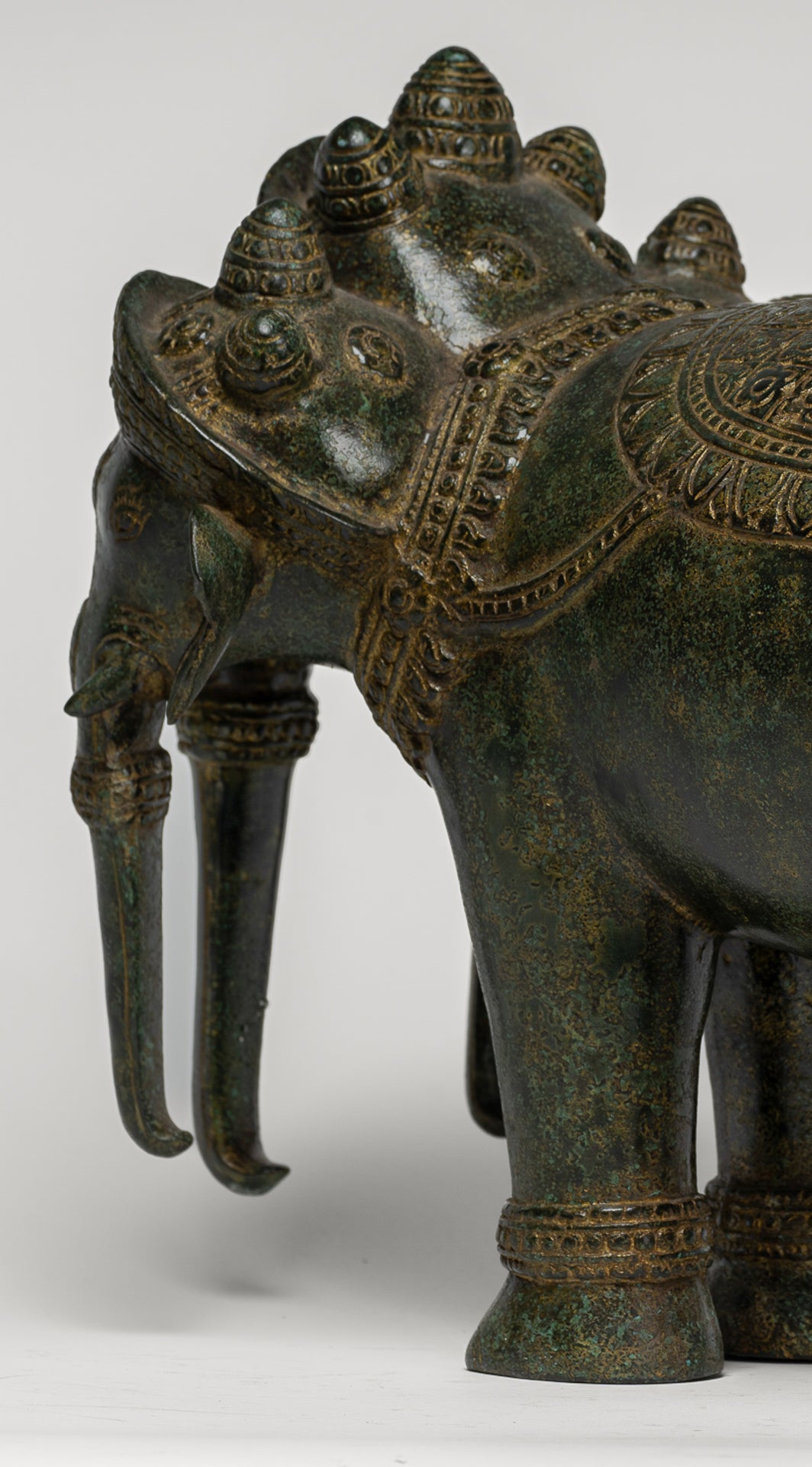 Antique Khmer Style Bronze Erawan Airavata or Elephant Statue - 31cm/12" Tall