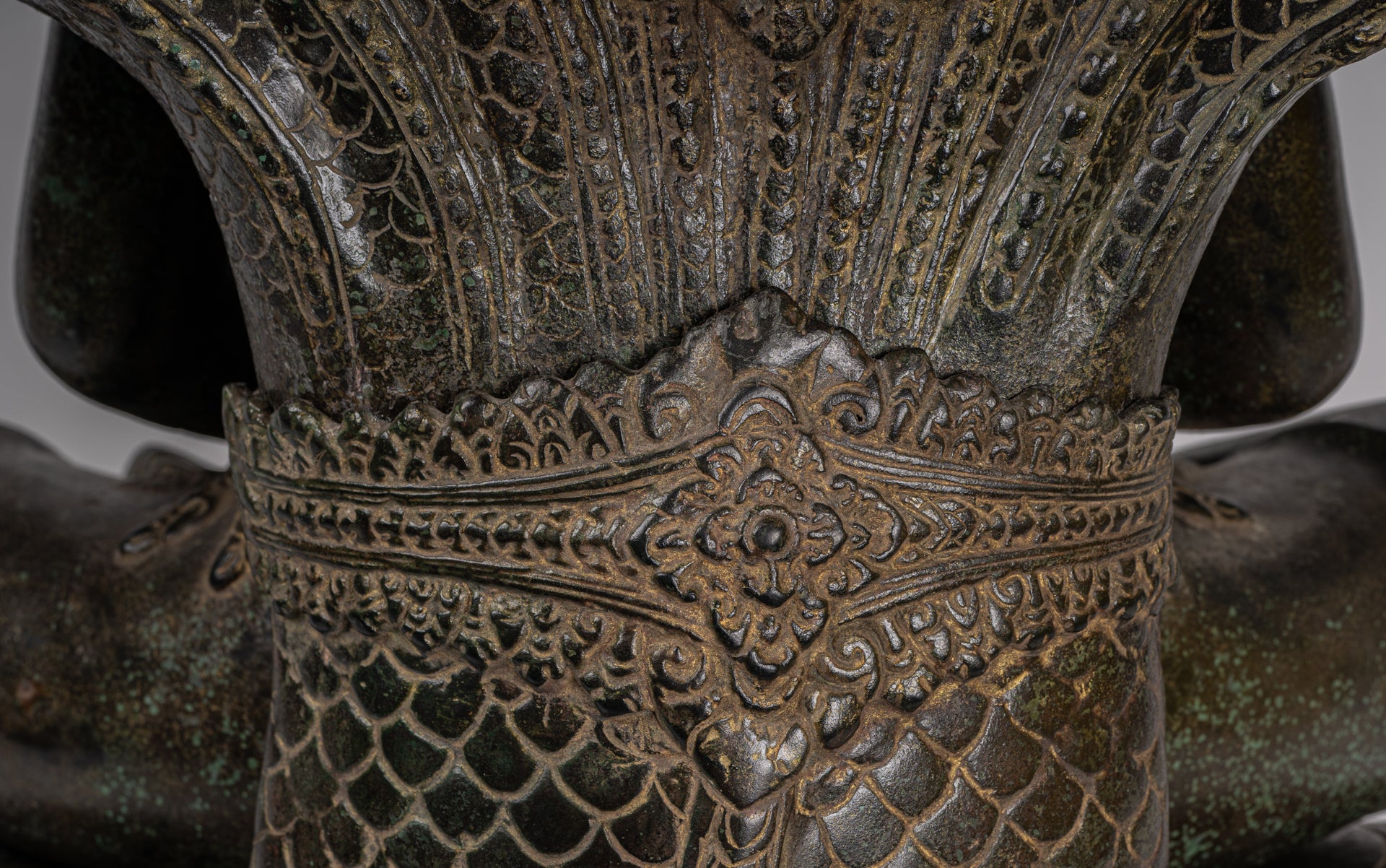 Buddha Statue - Antique Bayon Style Khmer Seated Bronze Naga Meditation Buddha - 114cm/46"