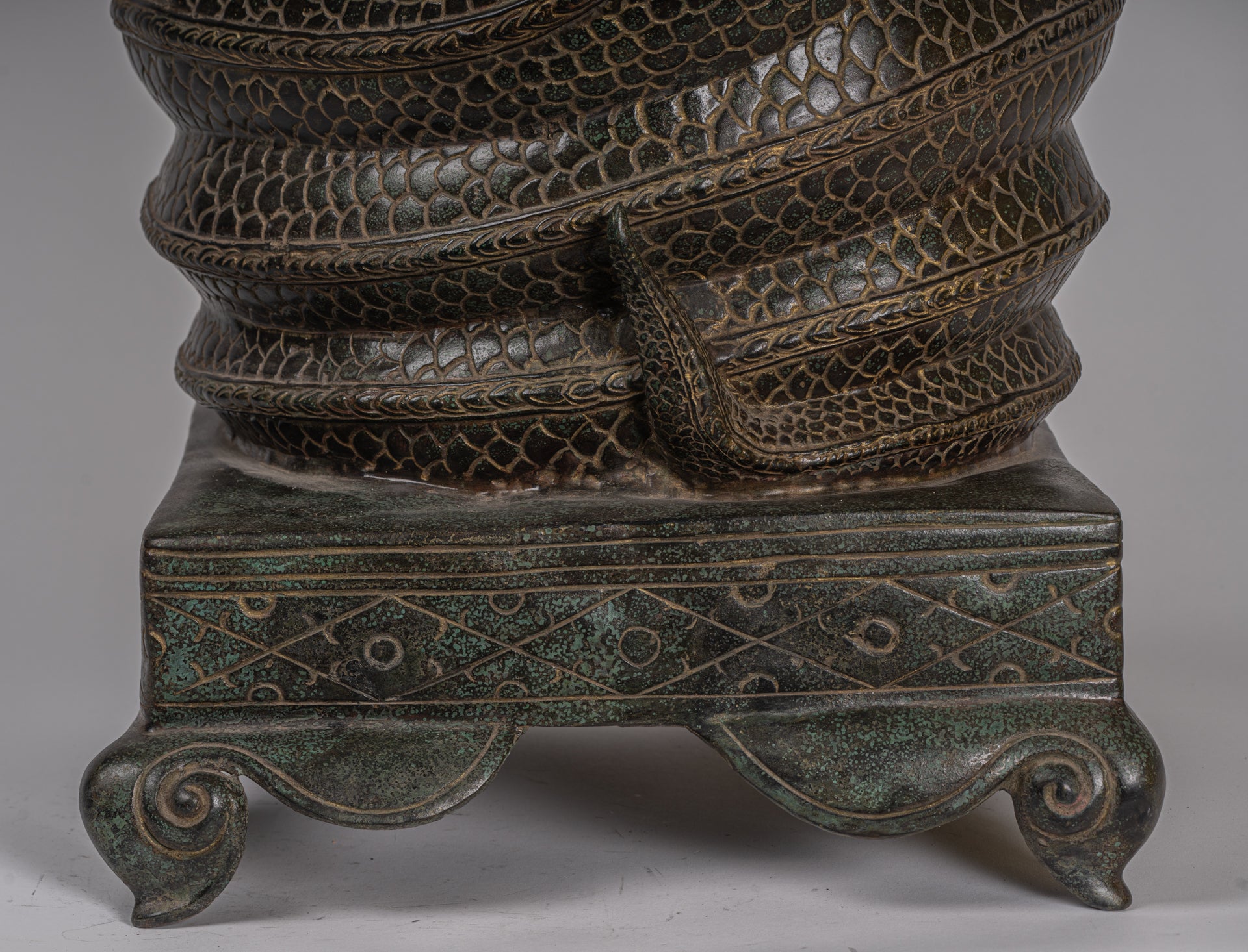 Buddha Statue - Antique Bayon Style Khmer Seated Bronze Naga Meditation Buddha - 114cm/46"