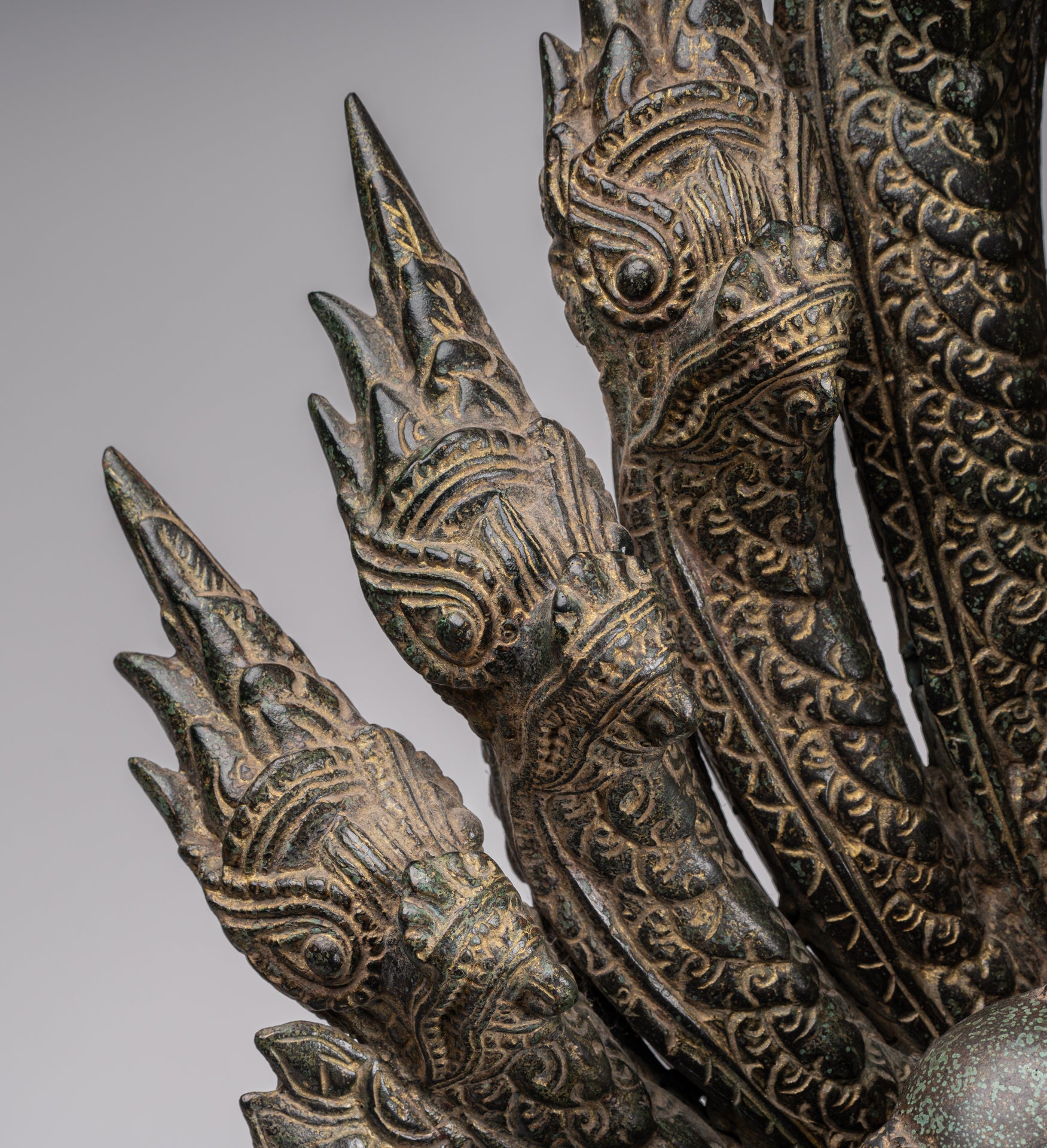 Buddha Statue - Antique Bayon Style Khmer Seated Bronze Naga Meditation Buddha - 114cm/46"