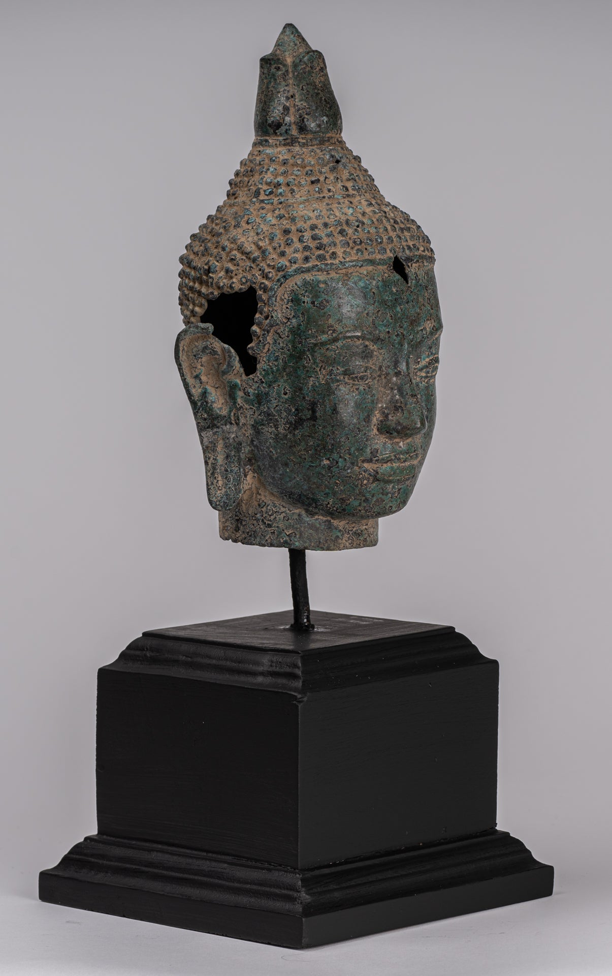 Statua Buddha - Antique Khmer in stile Bronzo Fiore Buddha Head - 36 cm/14 "