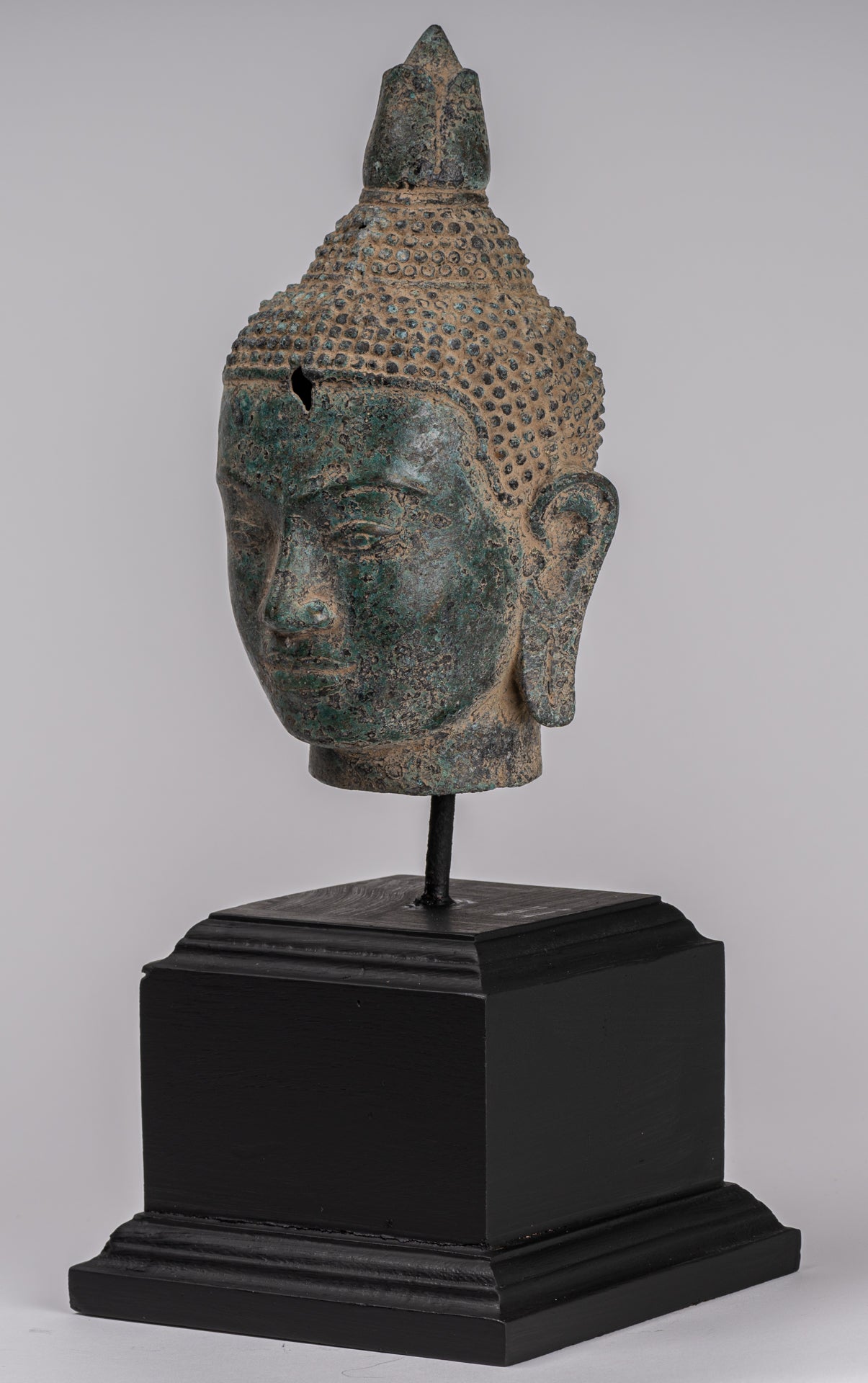 Statua Buddha - Antique Khmer in stile Bronzo Fiore Buddha Head - 36 cm/14 "