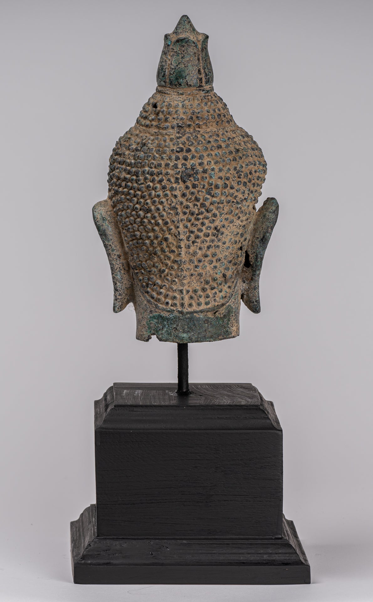 Statua Buddha - Antique Khmer in stile Bronzo Fiore Buddha Head - 36 cm/14 "