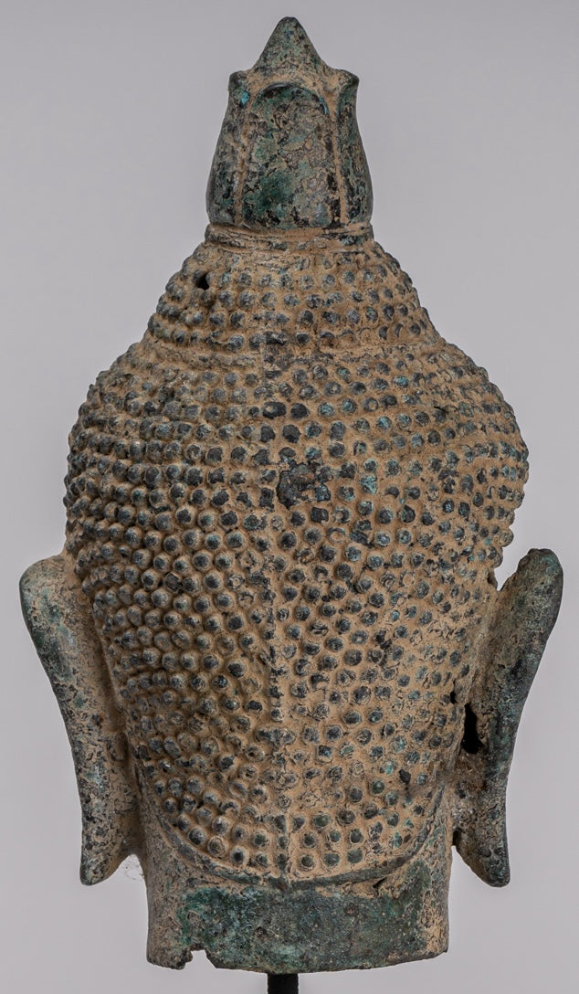 Statua Buddha - Antique Khmer in stile Bronzo Fiore Buddha Head - 36 cm/14 "