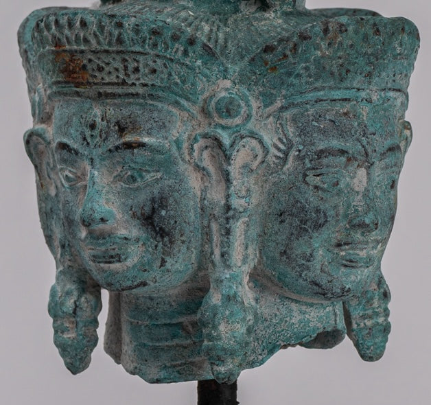 Bodhisattva - Antique Koh Ker Style Mounted Bronze Hevajra Statue - 24cm/10"