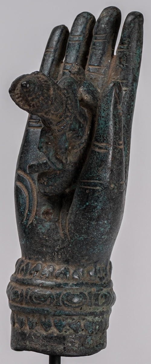 Mounted Antique Khmer Style Bronze Hand & Brahma - 21cm/8"