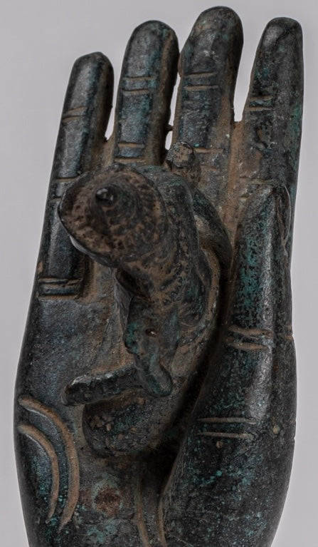 Mounted Antique Khmer Style Bronze Hand & Brahma - 21cm/8"