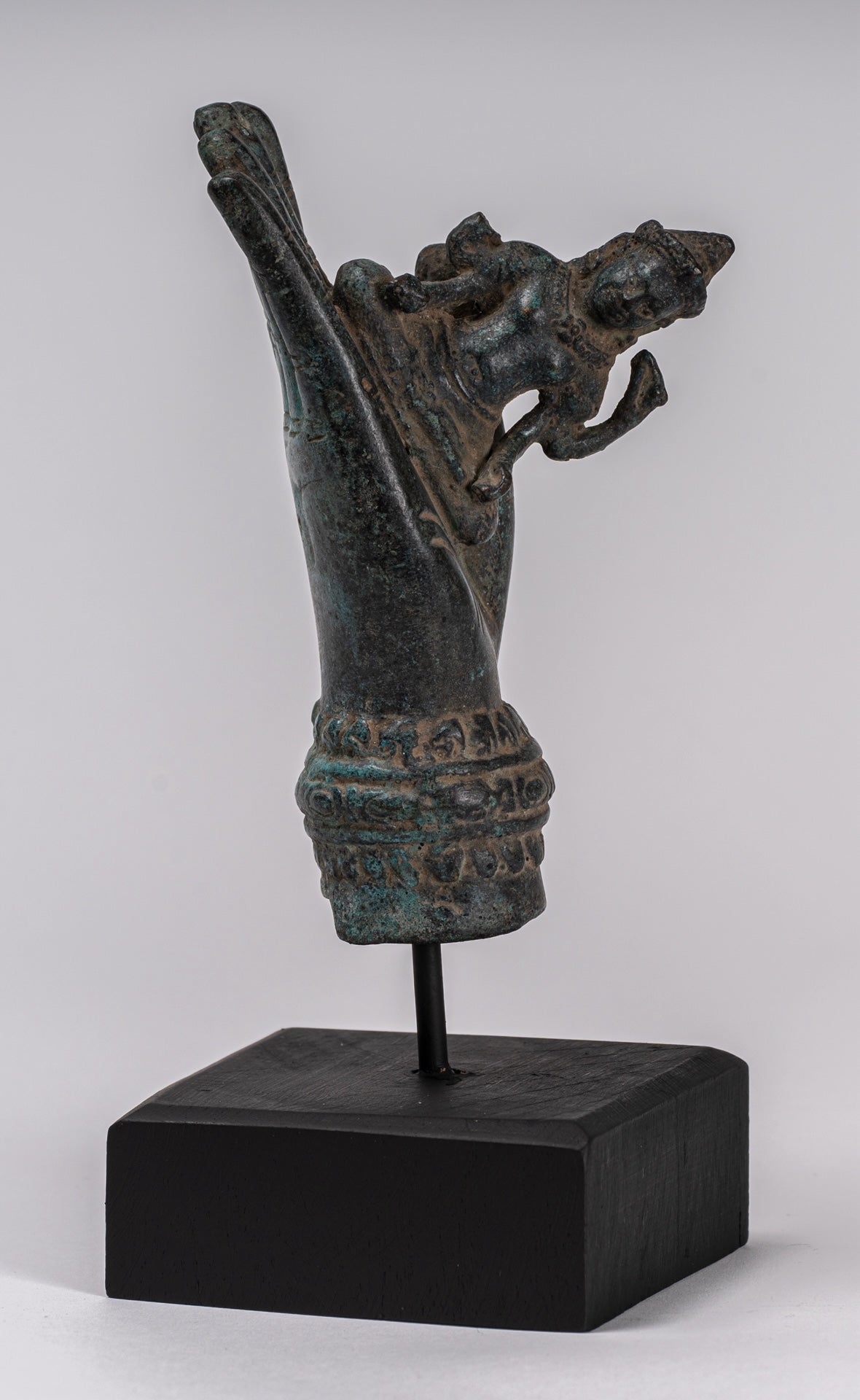 Mounted Antique Khmer Style Bronze Hand & Brahma - 21cm/8"