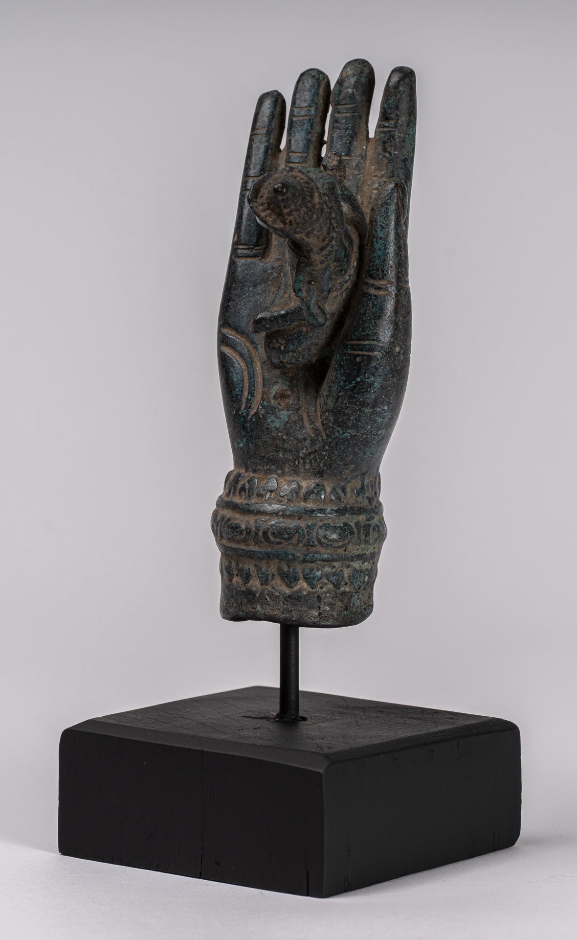 Mounted Antique Khmer Style Bronze Hand & Brahma - 21cm/8"