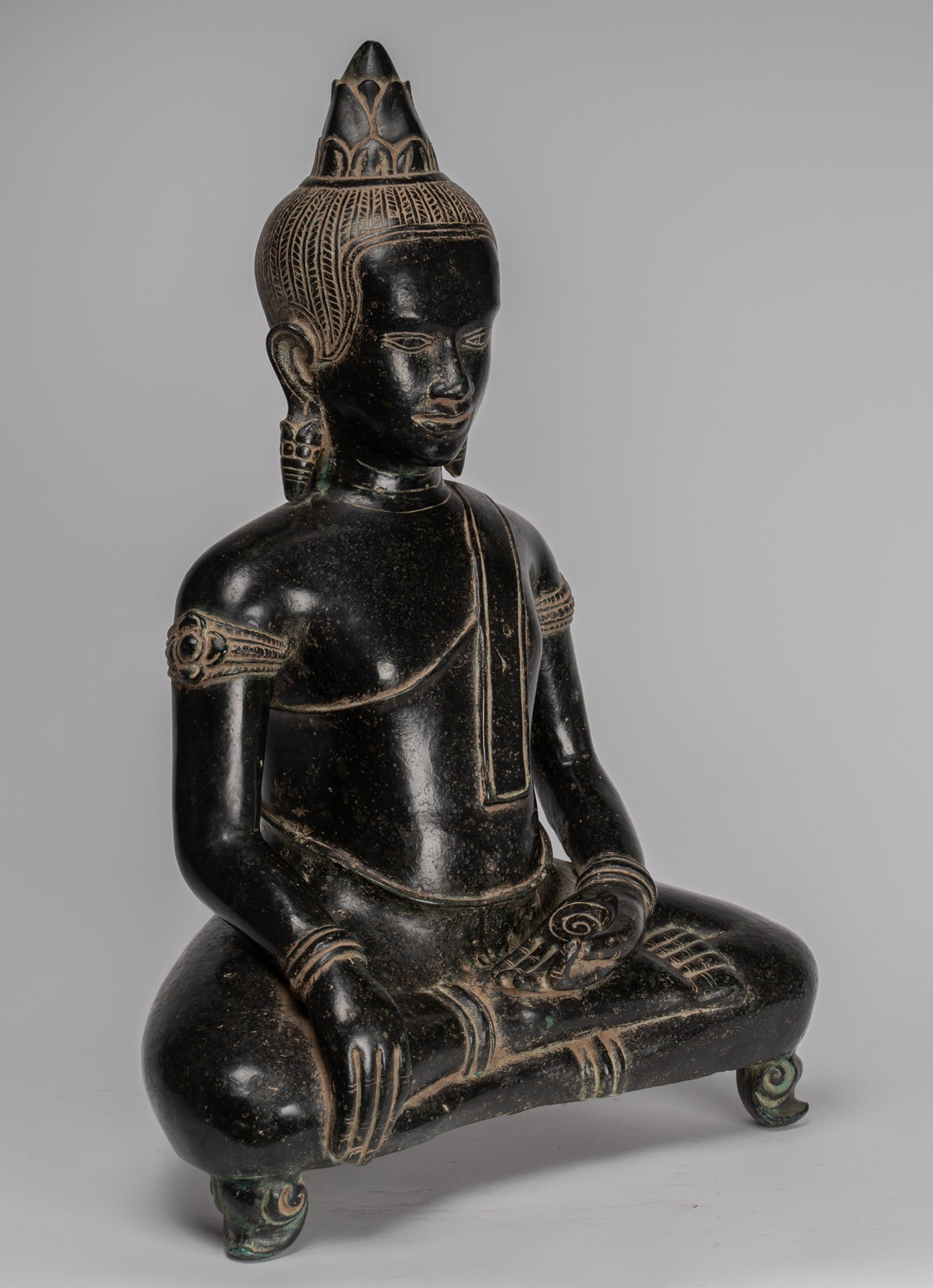 Buddha Statue - Antique Khmer Style Bronze Enlightenment Bayon Buddha Statue - 57cm/23"