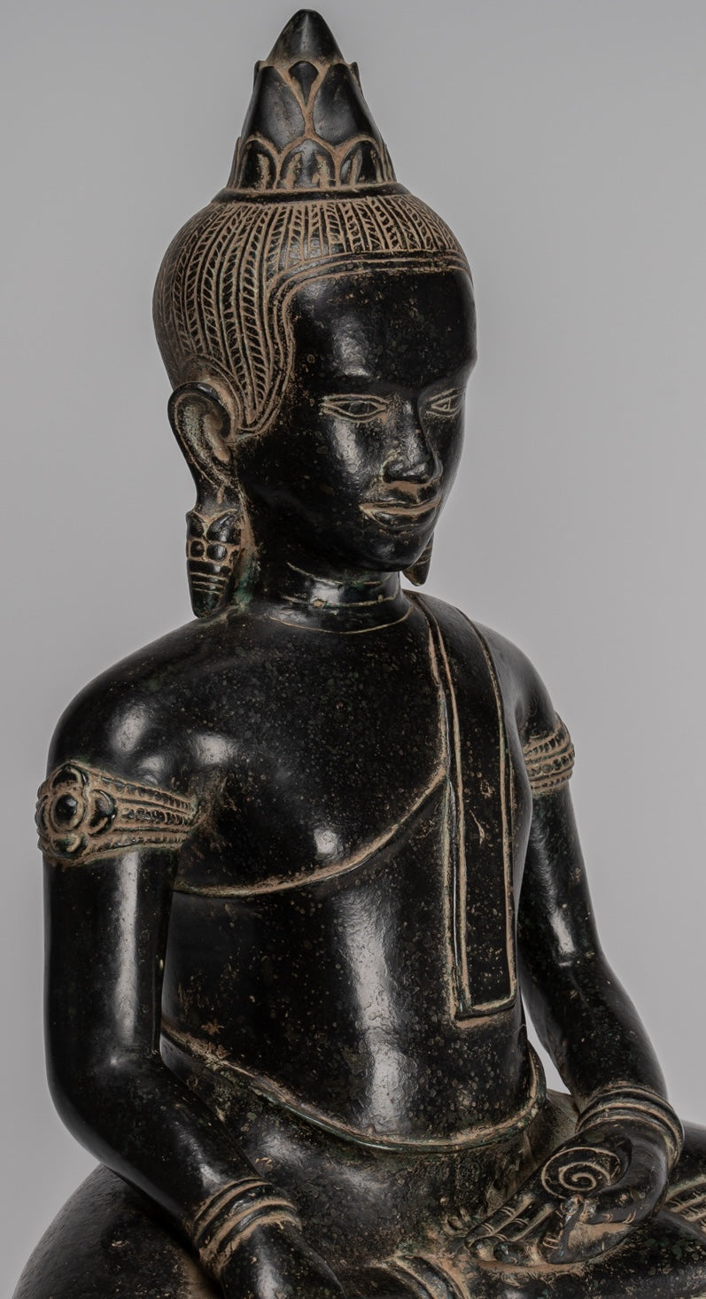 Buddha Statue - Antique Khmer Style Bronze Enlightenment Bayon Buddha Statue - 57cm/23"