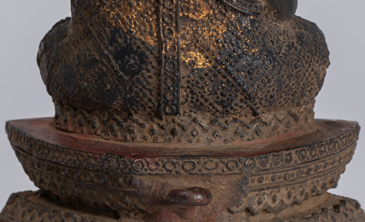 Buddha Statue - Antique Thai Style Bronze Rattanakosin Happy, Fat, Laughing Buddha Statue - 14cm/6"