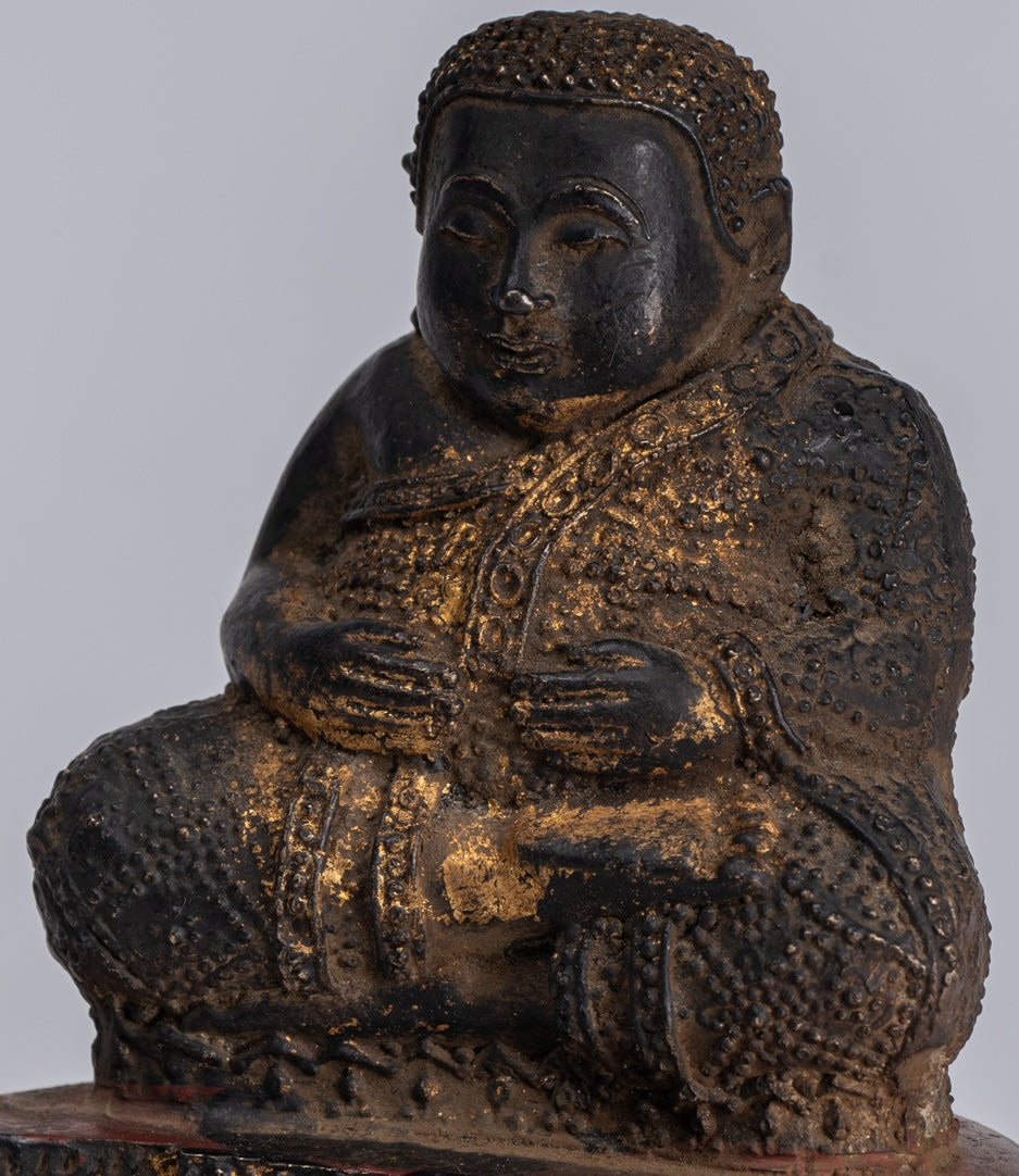 Buddha Statue - Antique Thai Style Bronze Rattanakosin Happy, Fat, Laughing Buddha Statue - 14cm/6"