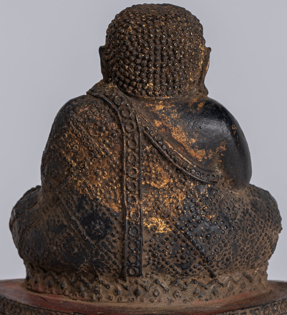 Buddha Statue - Antique Thai Style Bronze Rattanakosin Happy, Fat, Laughing Buddha Statue - 14cm/6"