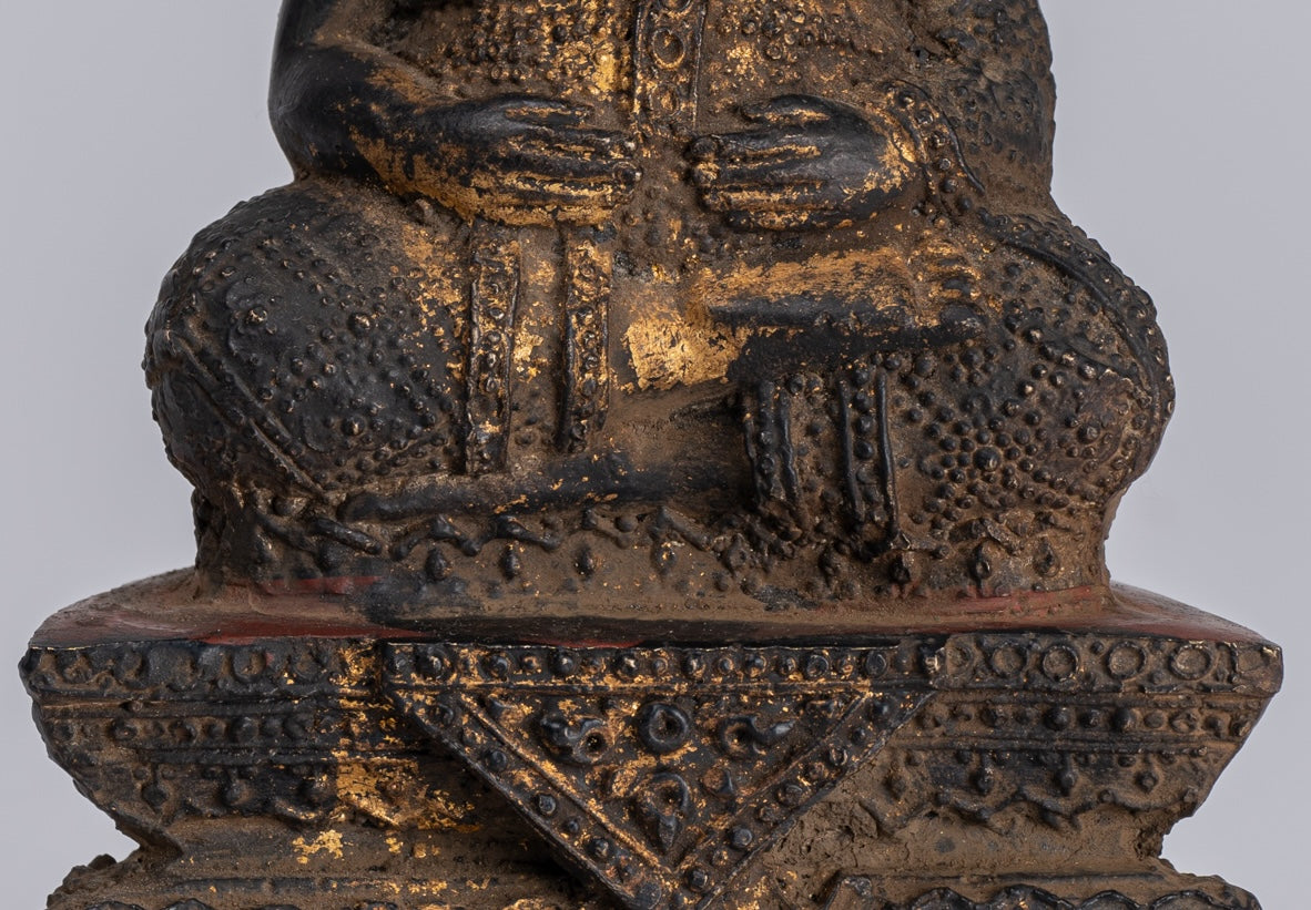Buddha Statue - Antique Thai Style Bronze Rattanakosin Happy, Fat, Laughing Buddha Statue - 14cm/6"