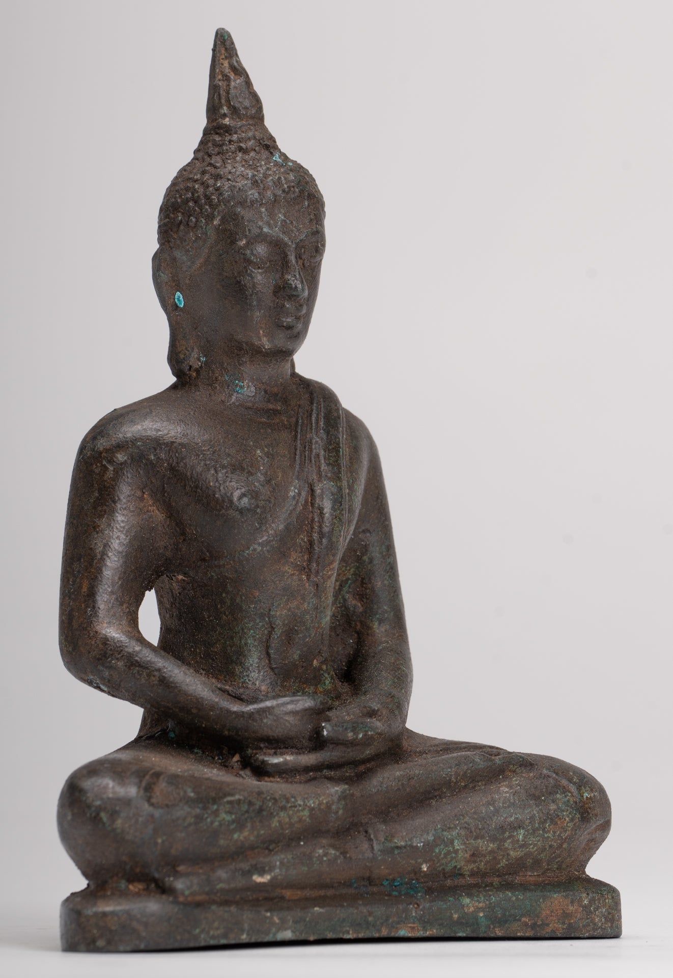 Buddha Sculpture - Antique Thai Style Bronze Seated Sukhothai Meditation Buddha Statue - 15cm/6"