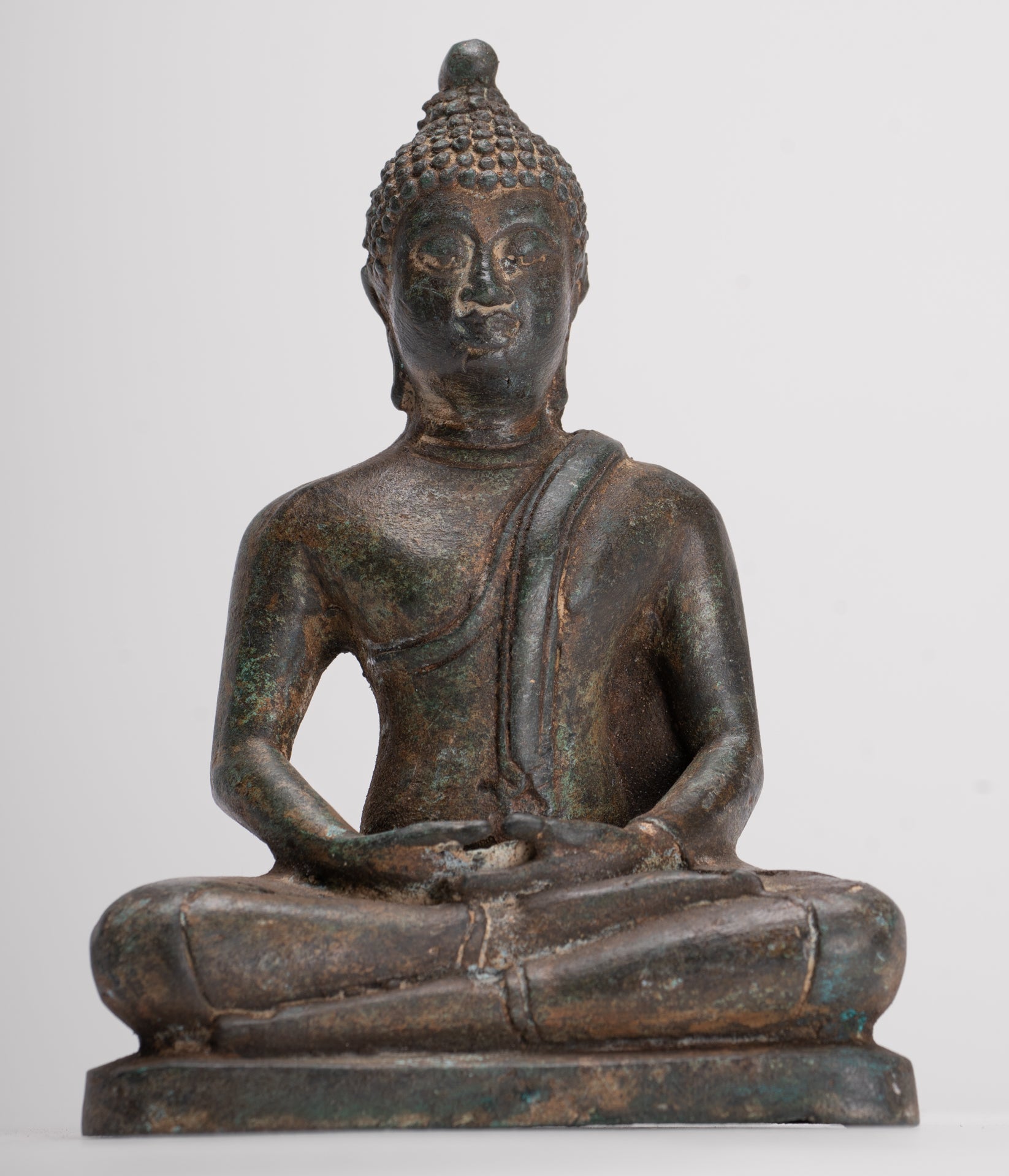 Buddha Sculpture - Antique Thai Style Bronze Seated Chiang Saen Meditation Buddha Statue - 14.5cm/6"
