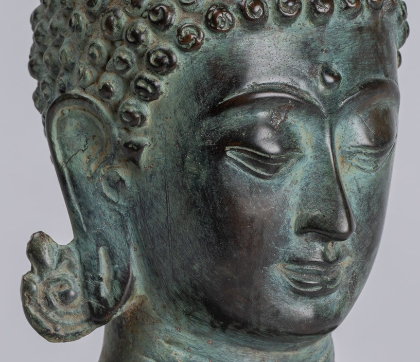 Buddha Statue - Antique Indonesian Style Bronze Javanese Buddha Statue - 20cm/8"