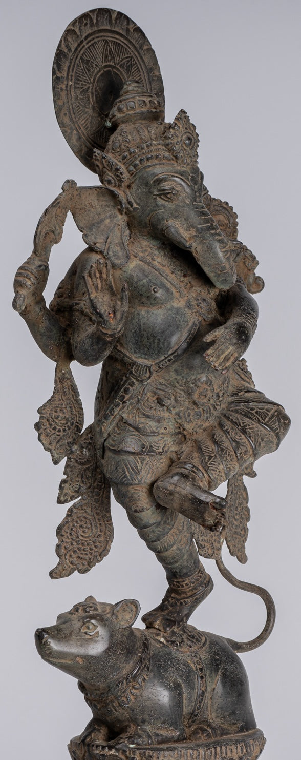Ganesha Statue - Antique Javanese Style Bronze Dancing Indonesian Ganesha Statue - 47cm/19"