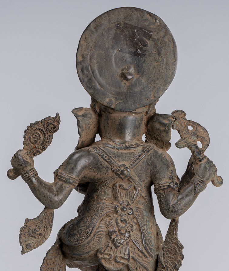 Ganesha Statue - Antique Javanese Style Bronze Dancing Indonesian Ganesha Statue - 47cm/19"