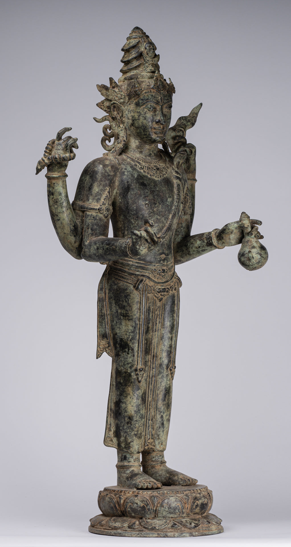 Shiva Statue - Antique Indonesian Style Bronze Javanese Standing 4-Arm Shiva Statue - 82cm/33"