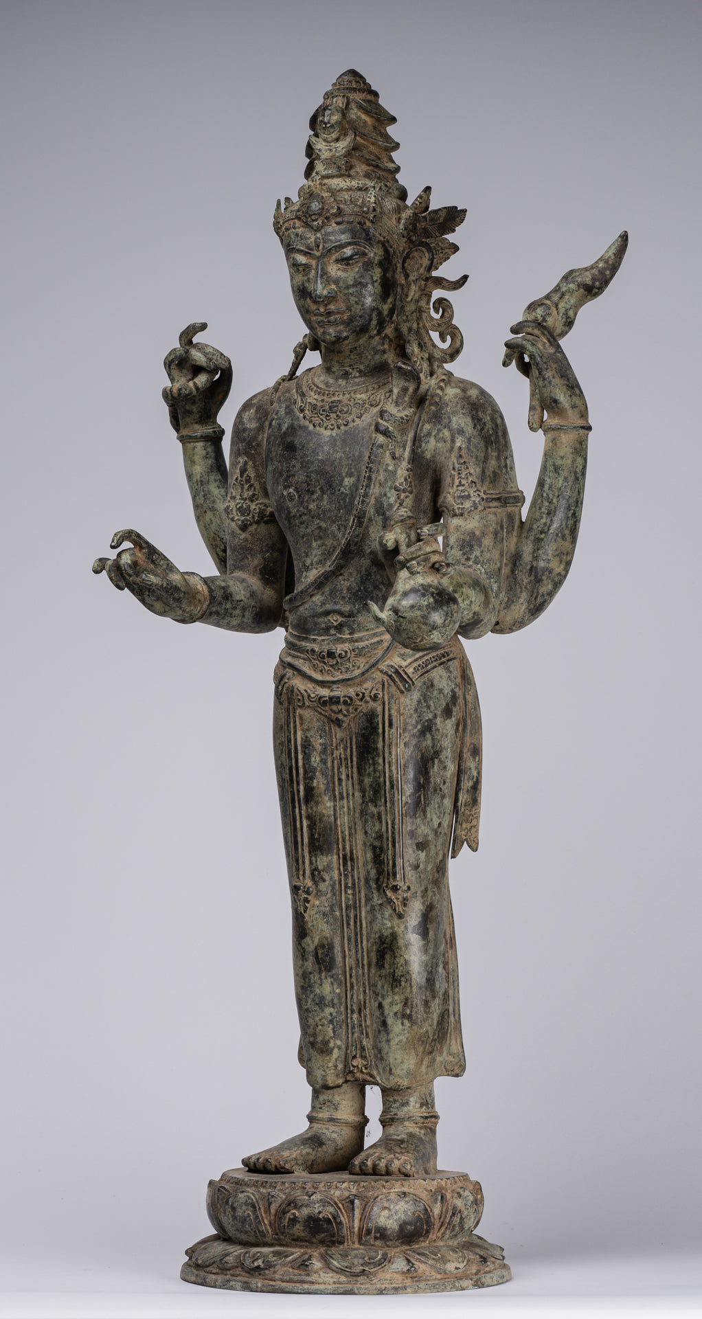 Shiva Statue - Antique Indonesian Style Bronze Javanese Standing 4-Arm Shiva Statue - 82cm/33"